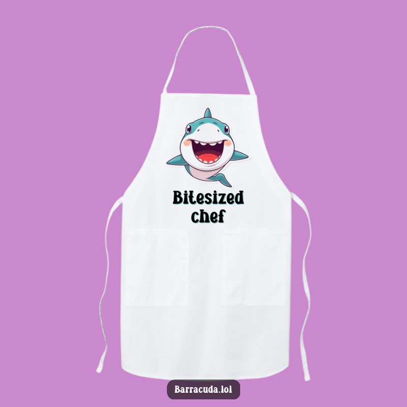 Funny Kawaii Barracuda Grin Apron, Quirky Kitchen Sea Creature