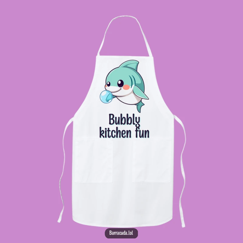 Funny Playful Barracuda Apron - Kawaii Nudging Bubbles in Kitchen