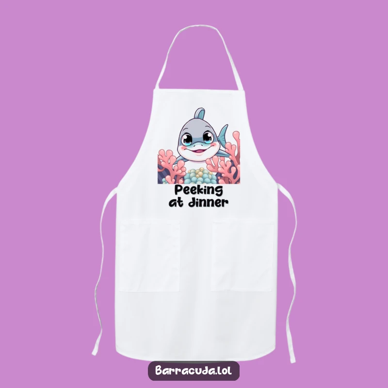 Funny Curious Barracuda Peek Apron - Kitchen Mystery & Hilarious Chef Gift!