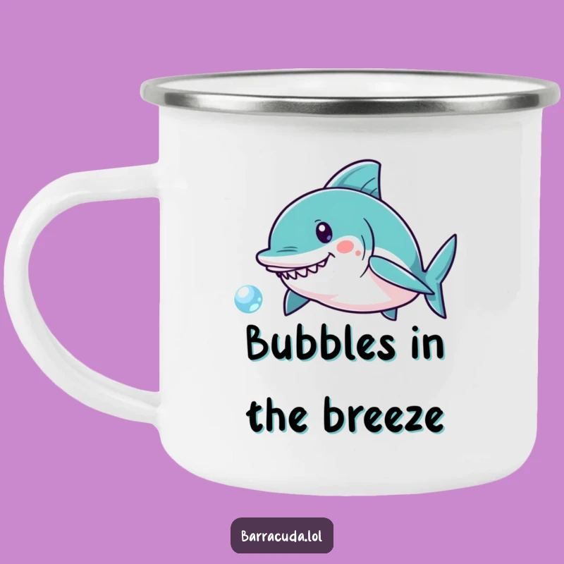 Funny Kawaii Barracuda Camping Mug: Playful Bubble Chase Adventure Cup, Outdoor Fun