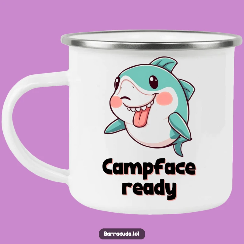 Funny Kawaii Barracuda Enamel Mug: Cheeky Campfire Companion!