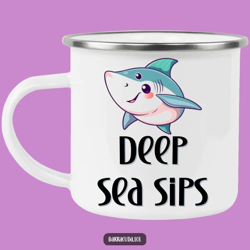 Funny Barracuda Wave Enamel Camping Mug - Aquatic Outdoor Gift