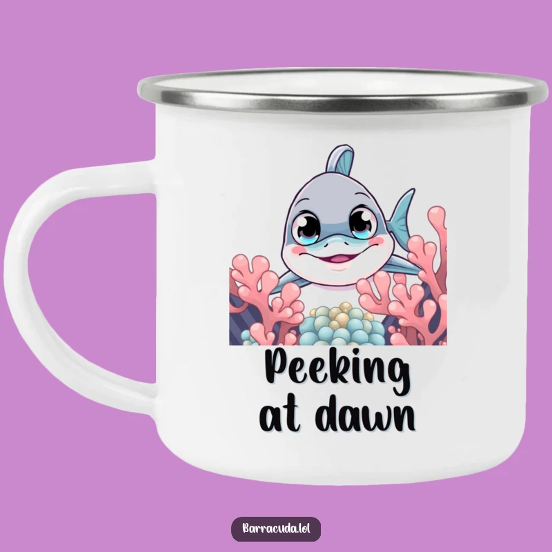 Funny Curious Barracuda Peek Camping Mug - Outdoor Mystery & Hilarious Adventure Gift!