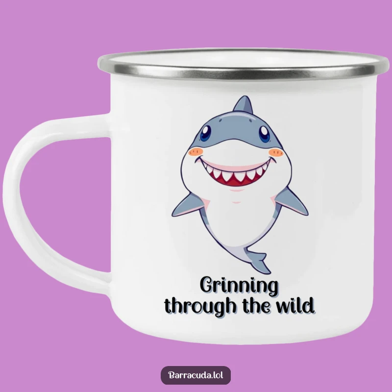 Funny Kawaii Barracuda Camping Mug: Goofy Tooth Grin Adventure Cup, Outdoor Laughs