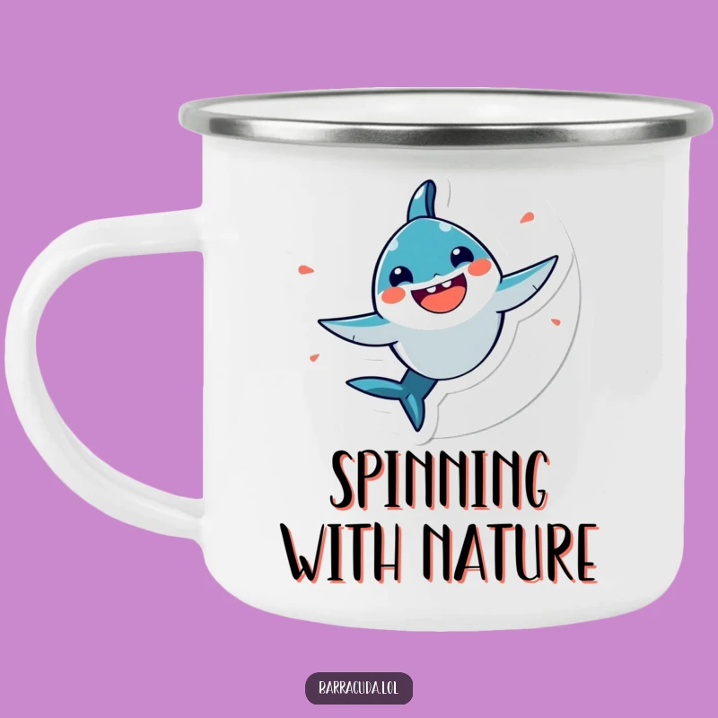 Funny Kawaii Barracuda Enamel Mug: Joyful Camp Spins!