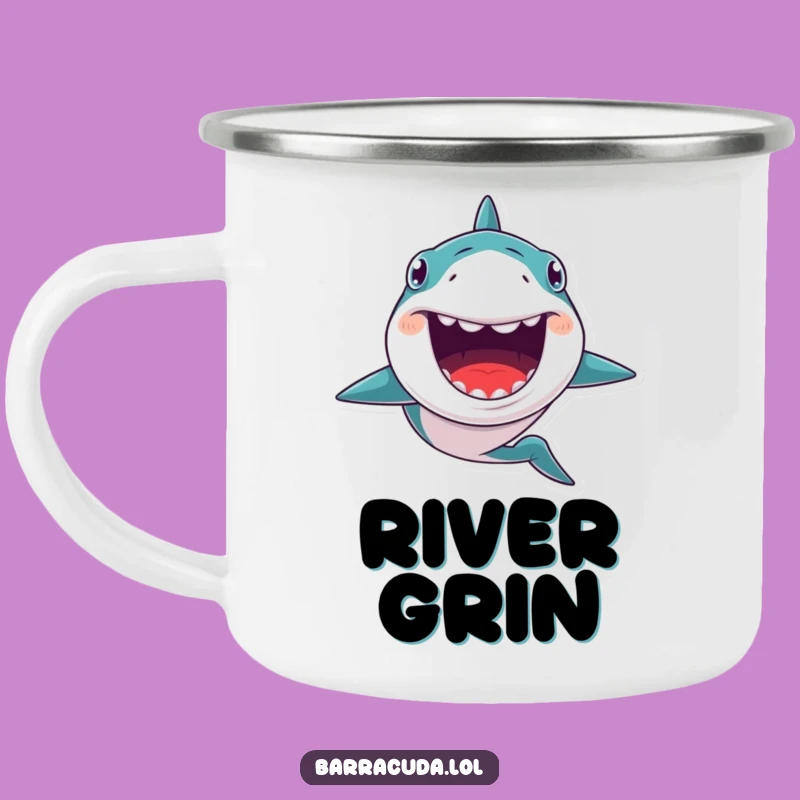 Funny Kawaii Barracuda Grin Camping Mug, Quirky Outdoor Ocean Gear