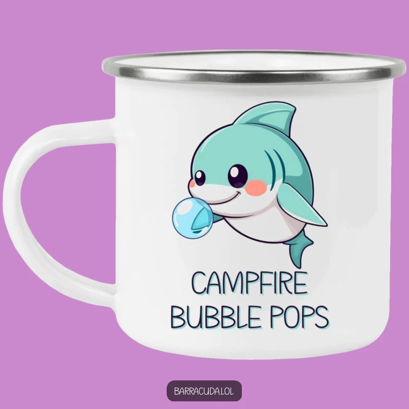 Funny Playful Barracuda Camping Mug - Kawaii Nudging Bubbles Outdoors