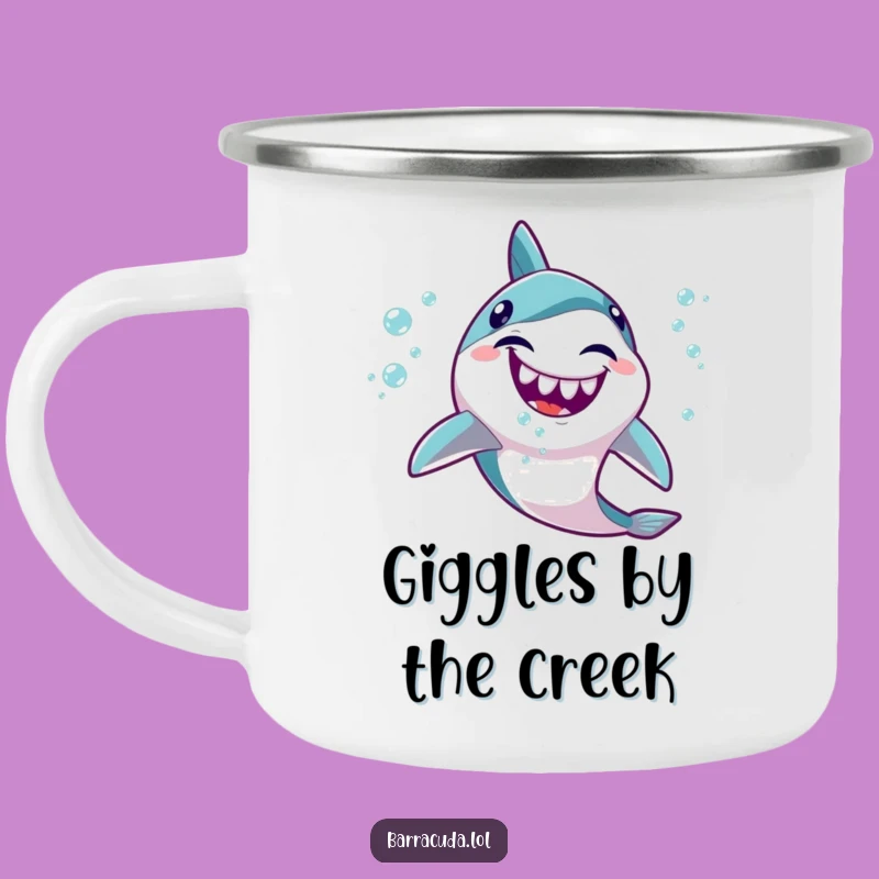 Funny Kawaii Barracuda Camping Mug: Giggling Bubble Adventure Cup, Outdoor Fun