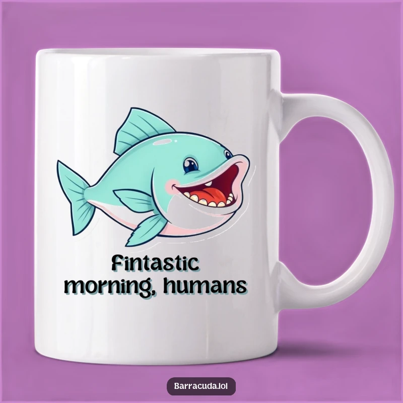 Funny Grinning Fish Mug: A Sleek, Gleeful Swimmer for Your Coffee Break