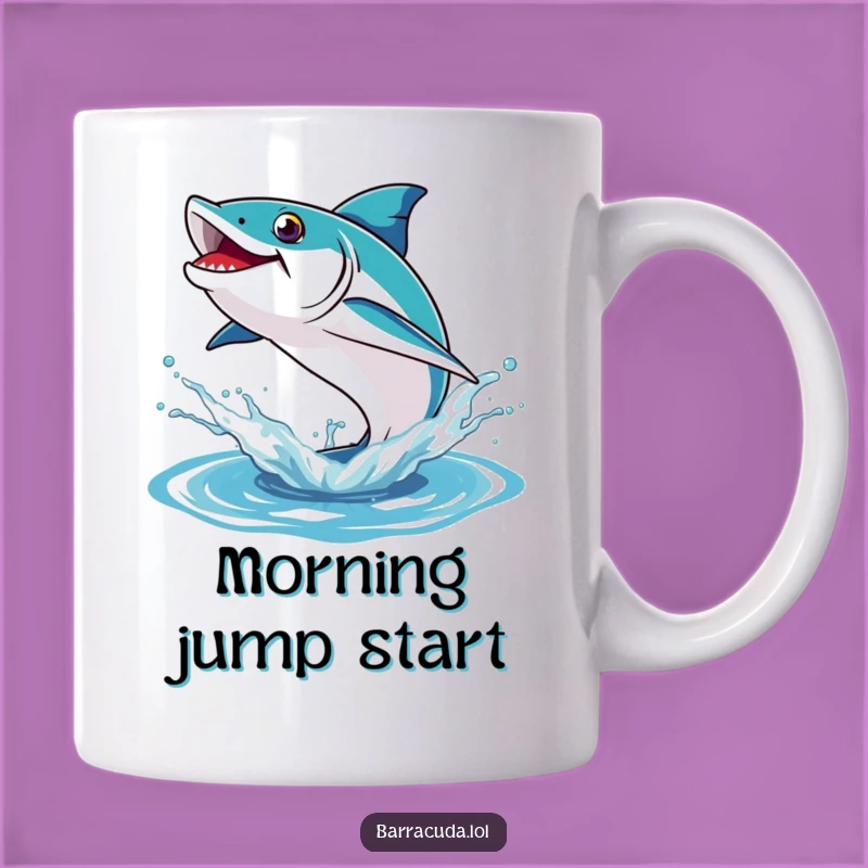 Funny Barracuda Mug: Energetic Fish Leaping, Joyful Splash Action, Perfect Humorous Gift