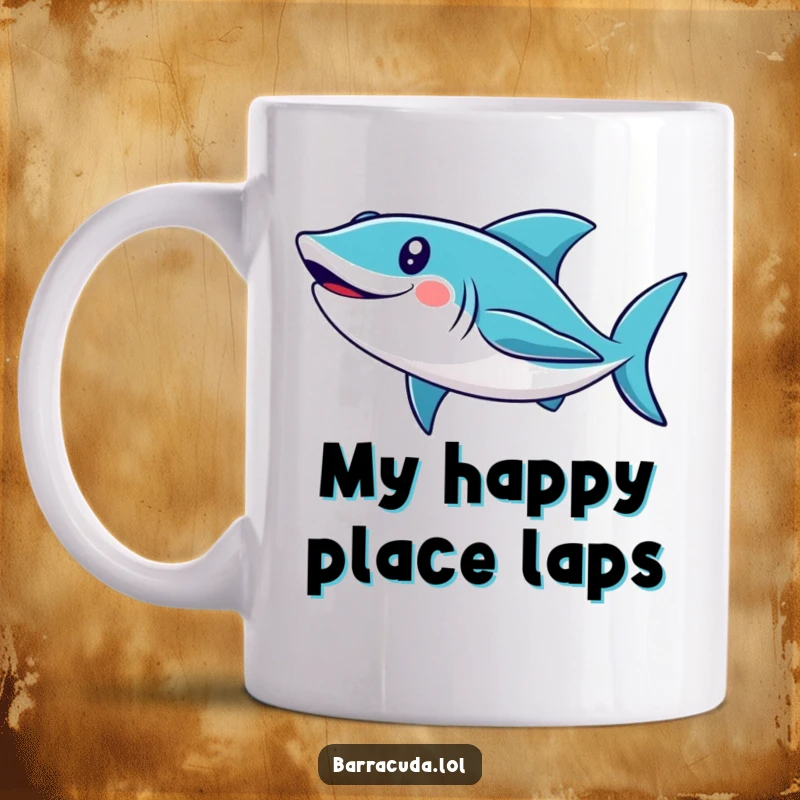 Funny barracuda mug with a wide, happy smile swimming in a perfect loop, exuding joy and playful energy in the ocean.