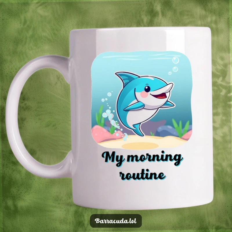 Funny mug featuring a barracuda executing a synchronized swimming routine with energetic splashes, capturing a moment of aquatic silliness.