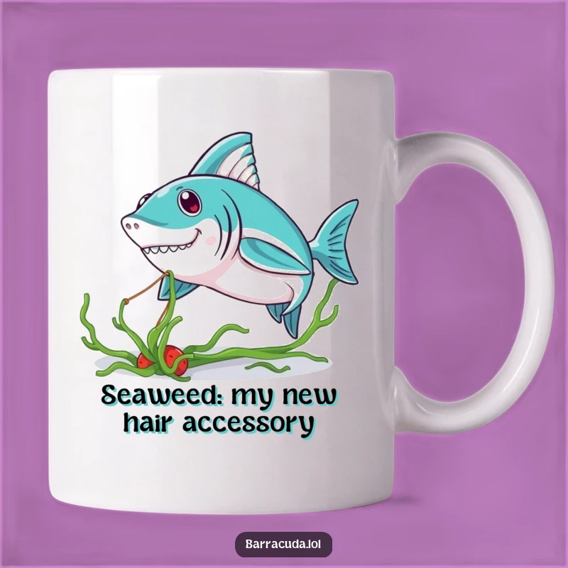 Funny Kawaii Barracuda Seaweed Tug Mug - Adorable Ocean Humor Gift