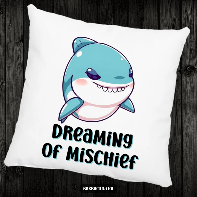 Funny Kawaii Barracuda Pillow with a mischievous fish, twinkling eye, offering cozy comfort and aquatic humor.