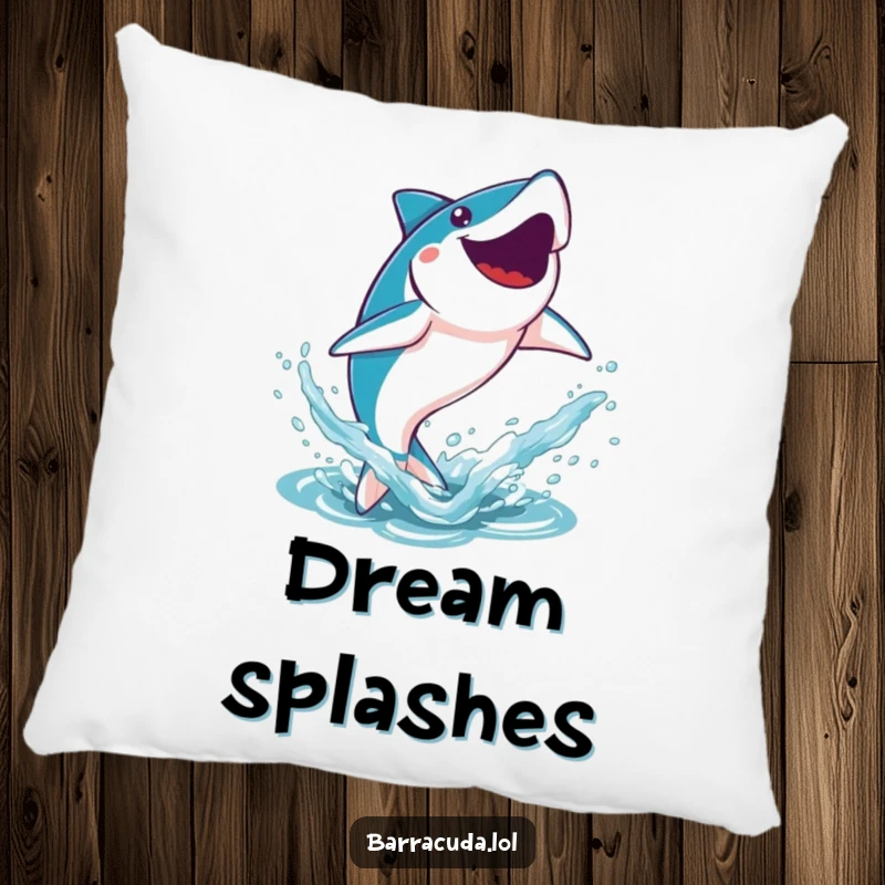 Funny Kawaii Barracuda Pillow: a cute barracuda leaping joyfully out of the water with a splash, offering energetic comfort.