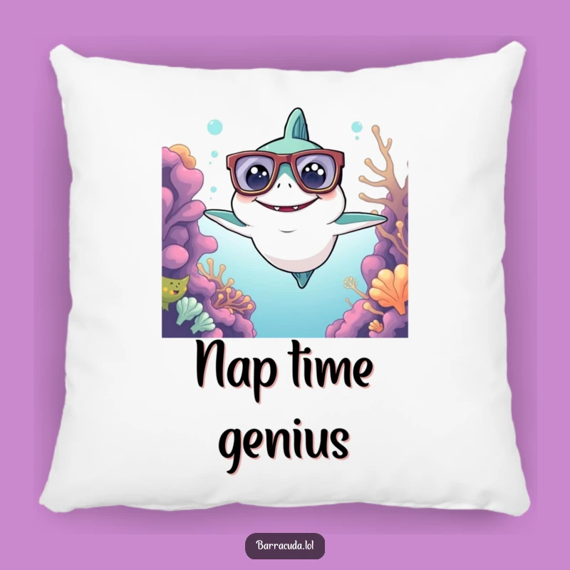 Funny Kawaii Barracuda Glasses Pillow - Cozy Intellectual Ocean Accent