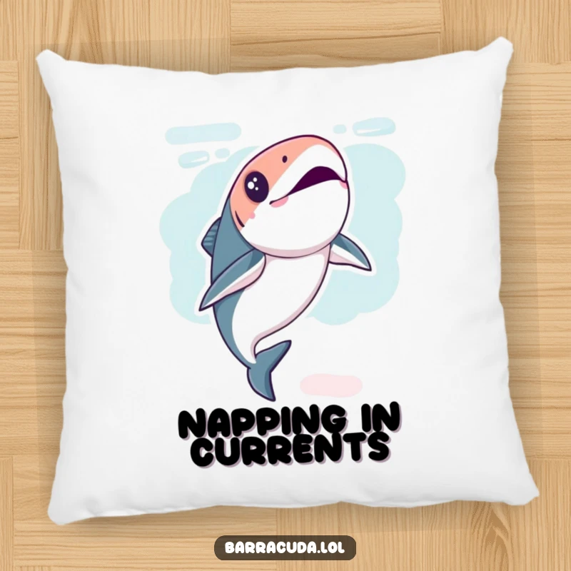 Funny Kawaii Barracuda Pillow featuring a fish doing a playful underwater flip, perfect for adding comfort and fun.