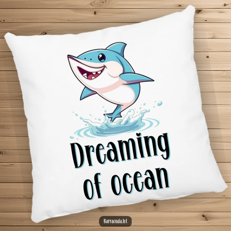 Funny barracuda pillow with a character leaping playfully out of the water, offering plush comfort and dynamic, aquatic decor.