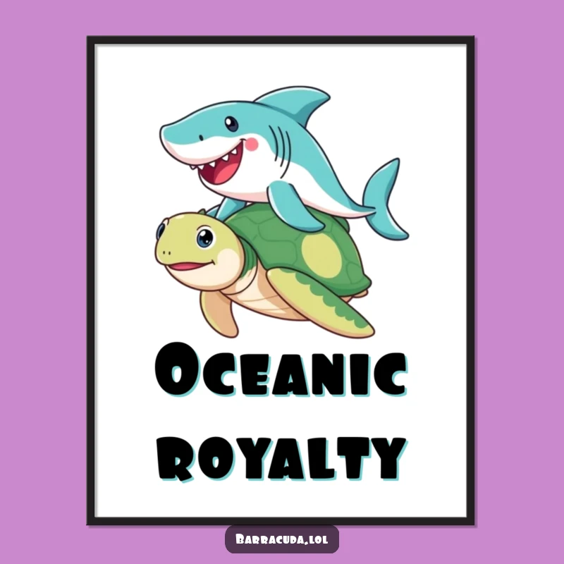 Funny Barracuda Joyful Sea Turtle Digital Art - Instant Hilarious Ocean Decor