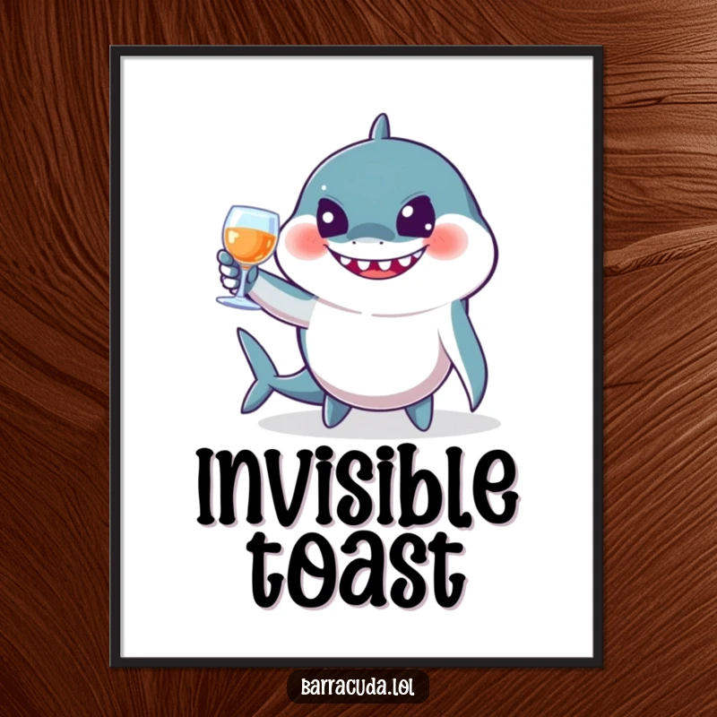 Funny barracuda digital art print of a jovial fish toasting with imaginary glasses, perfect for instant, festive wall decor.