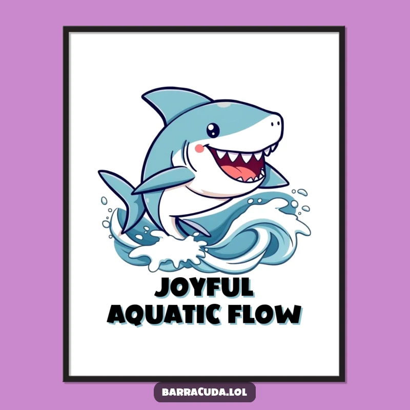 Funny Kawaii Barracuda Digital Art: Happy Waves Decor, Perfect Humorous Gift for Instant Cuteness