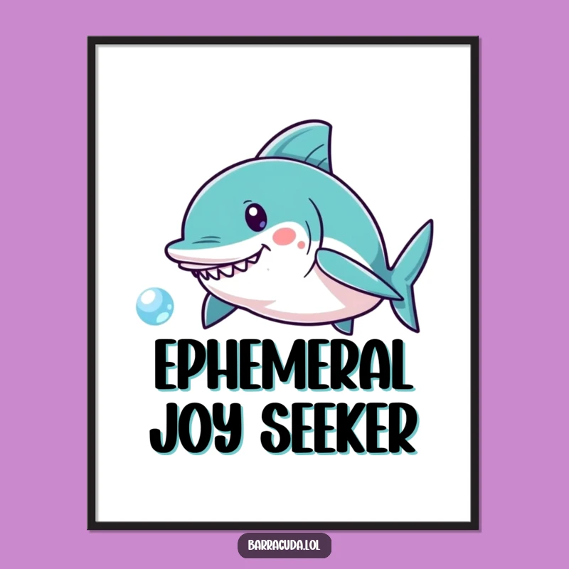 Funny Kawaii Barracuda Digital Print: Playful Bubble Chase Art, Instant Joyful Decor