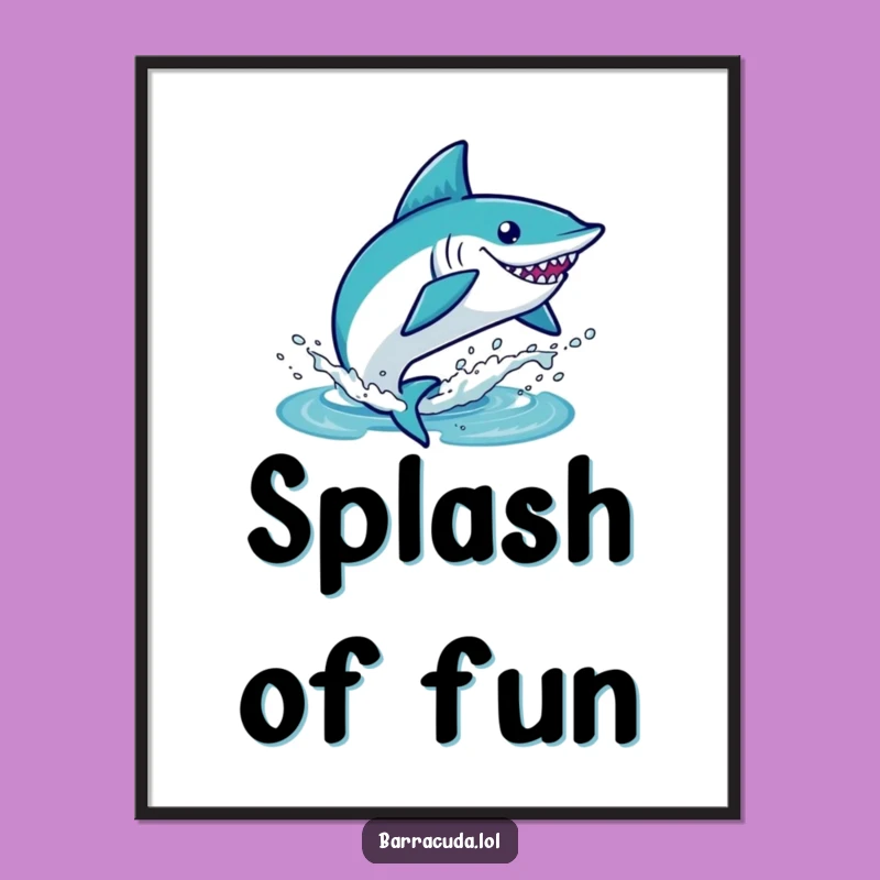 Funny Kawaii Barracuda Leaping Digital Art - Hilarious Splash Print