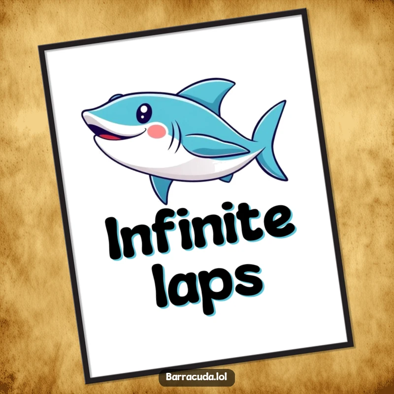 Funny barracuda digital art print of a cute, smiling fish swimming in a loop, perfect for instant, humorous wall decor.