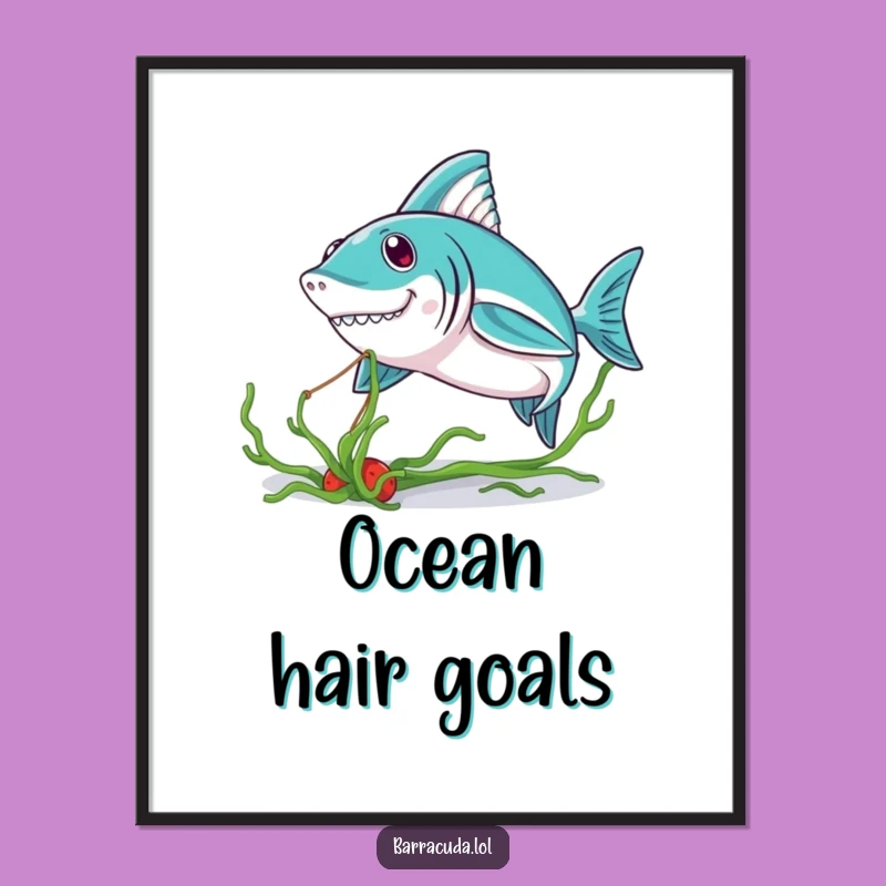 Funny Kawaii Barracuda Seaweed Tug Digital Art - Instant Ocean Humor Download