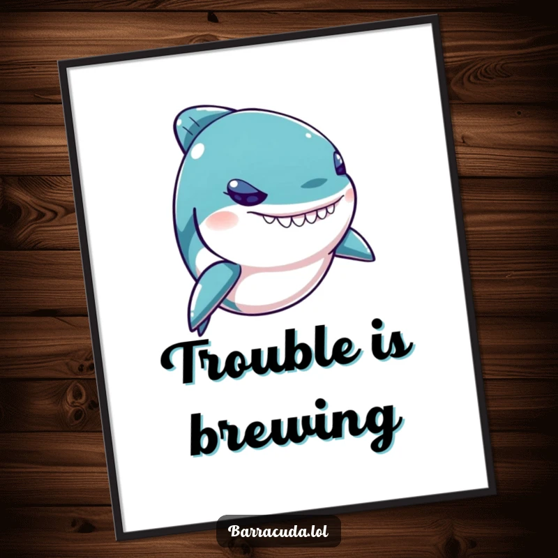 Funny Kawaii Barracuda Digital Art Print of a mischievous fish with a twinkling eye, ready to bring smiles.