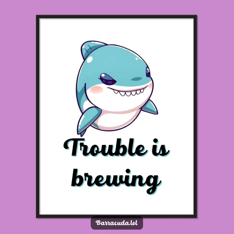 Funny Kawaii Barracuda Digital Art: Mischievous Fish Print, Perfect Gift
