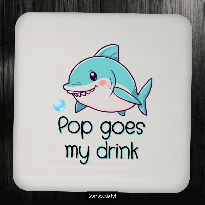 Funny Kawaii Barracuda Coaster: Features a cute fish playfully chasing a small, shimmering bubble, protecting surfaces with style.