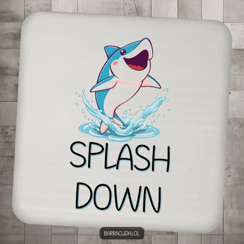 Funny Kawaii Barracuda Coaster: a cute barracuda leaping joyfully out of the water, protecting surfaces with ocean humor.
