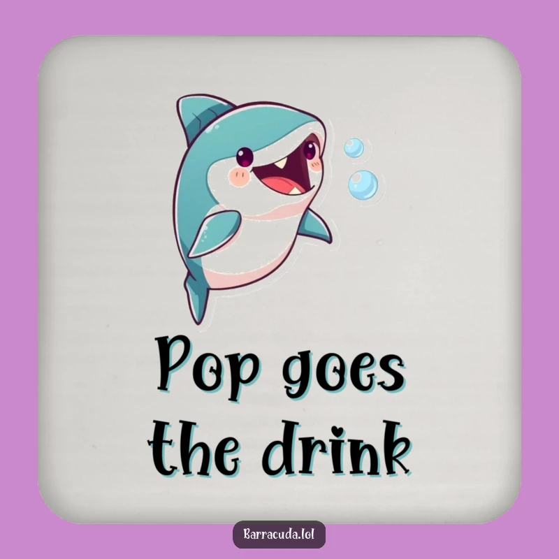 Funny Barracuda Bubble Chase Drink Coaster: Playful Fish Protector, Humorous Gift for Tables