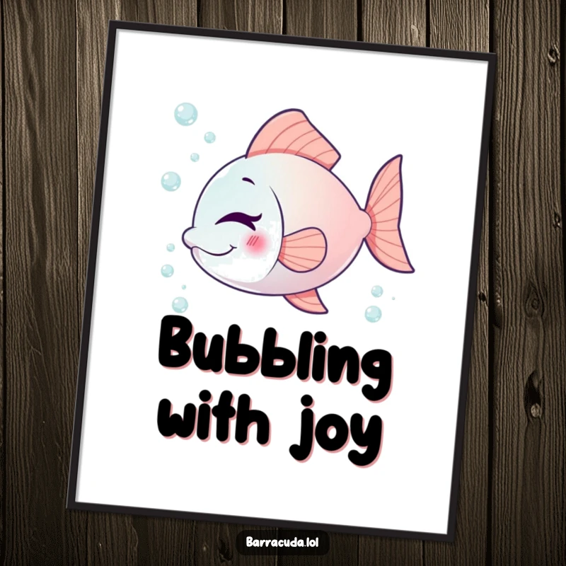 Funny fish poster depicting a playfully winking fish, adorned with tiny bubbles, adding a charming and humorous touch.