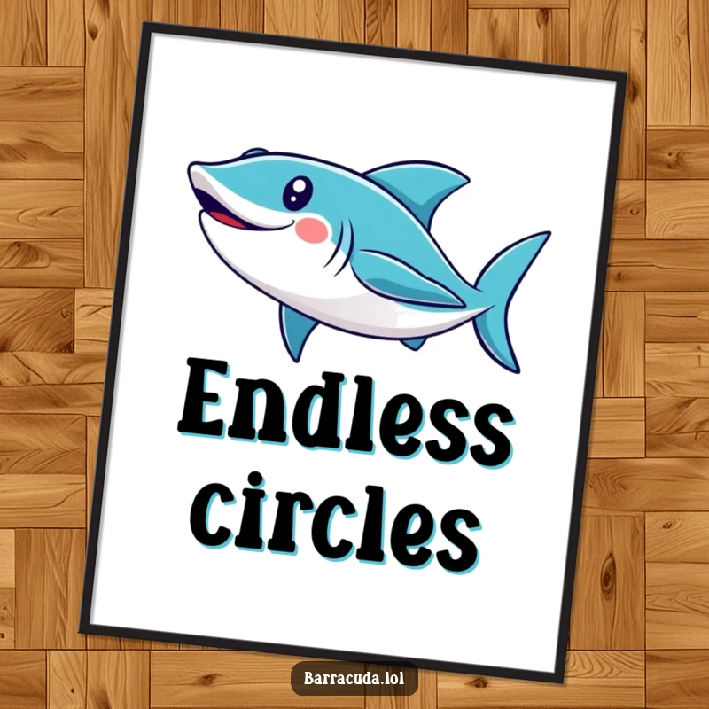 Funny barracuda poster showcasing a cute, smiling fish performing a loop, adding a cheerful and humorous aquatic decoration.