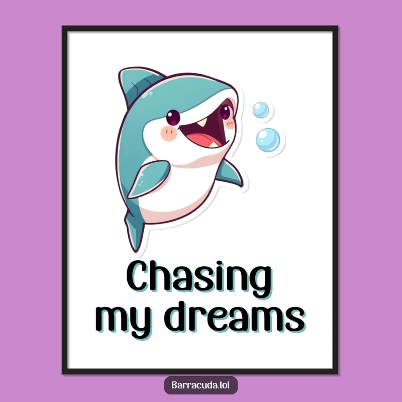 Funny Barracuda Bubble Chase Poster: Playful Fish Art, Perfect Humorous Gift for Wall Decor