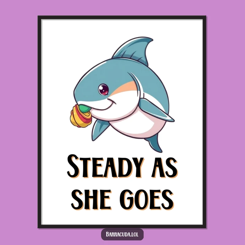 Funny Barracuda Shell Balancing Poster - Humorous Aquatic Art Decor Gift