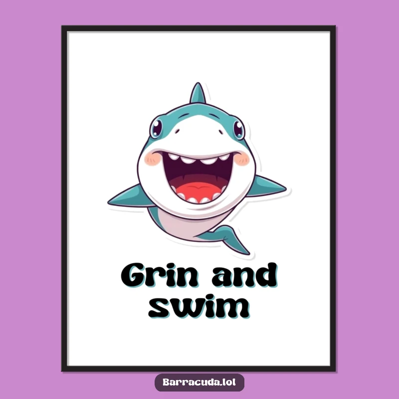 Funny Kawaii Barracuda Grin Poster, Adorable Ocean Wall Art