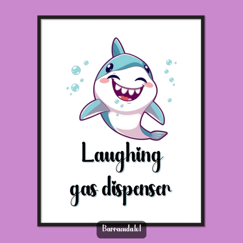 Funny Kawaii Barracuda Poster: Giggling Bubble Art, Instant Cheerful Decor