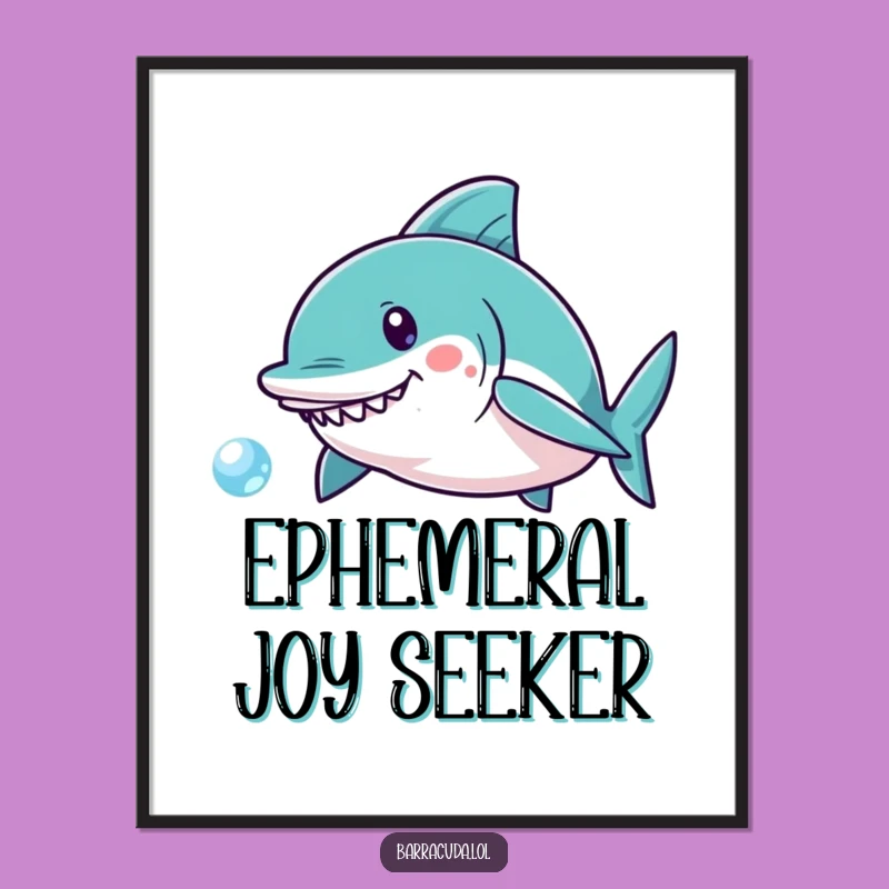 Funny Kawaii Barracuda Poster: Playful Bubble Chase Art, Instant Whimsical Decor