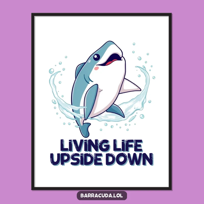 Funny Kawaii Barracuda Poster: Silly Somersault Art, Instant Aquatic Decor