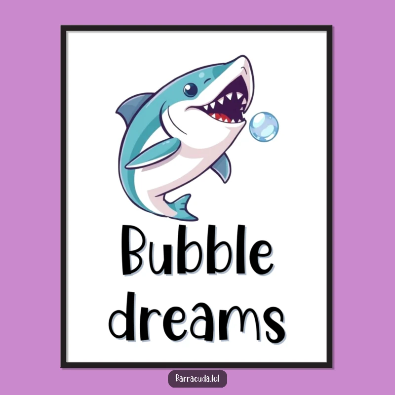 Funny Playful Barracuda Bubble Poster - Charming Art & Hilarious Ocean Decor!