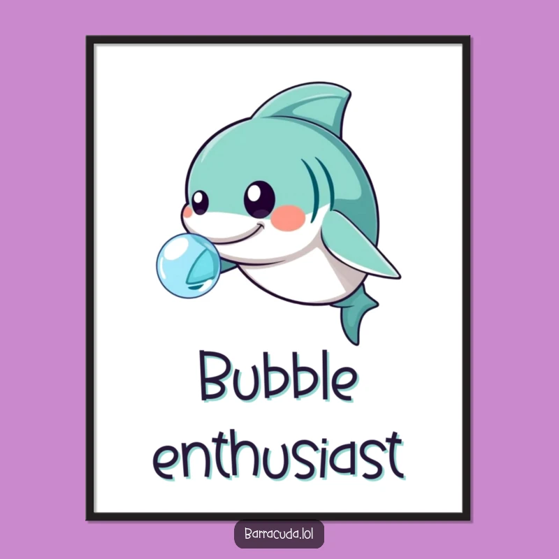 Funny Playful Barracuda Poster - Kawaii Nudging Bubbles Wall Art