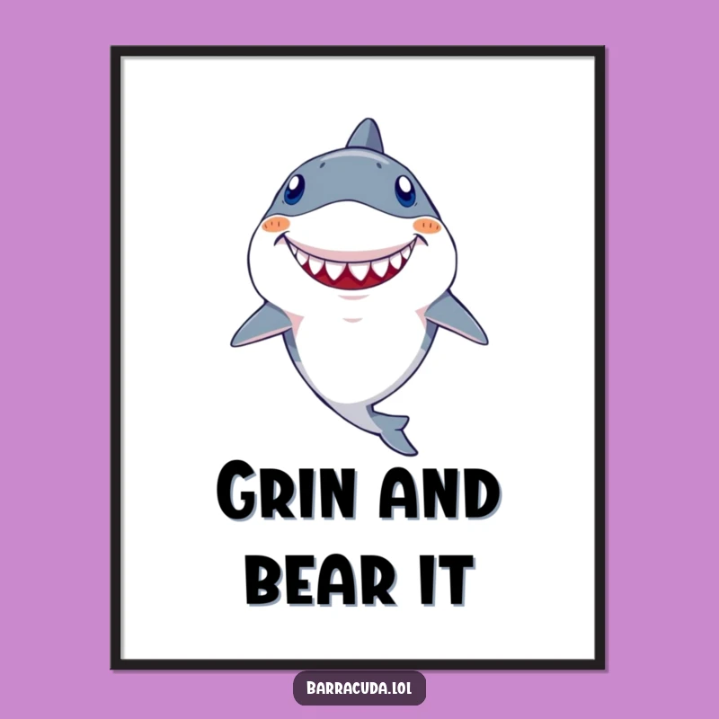 Funny Kawaii Barracuda Poster: Goofy Tooth Grin Wall Art, Hilarious Decor Piece