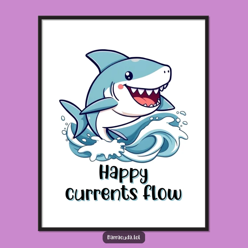 Funny Kawaii Barracuda Poster: Happy Waves Art, Perfect Humorous Gift for Cute Wall Decor