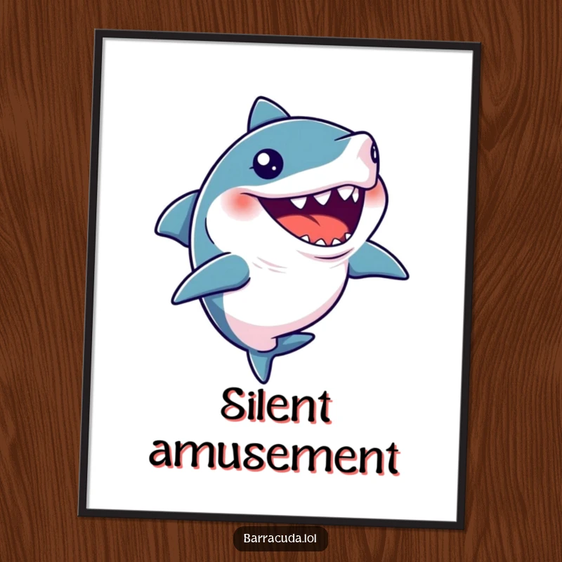 Funny poster of a barracuda with its mouth open, captured in a silent, comical giggle.