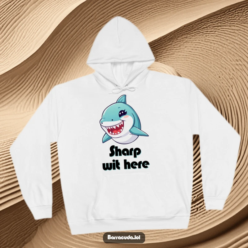 Funny barracuda hoodie with a mischievous wink and sharp teeth, offering warmth and a bold, humorous ocean theme.