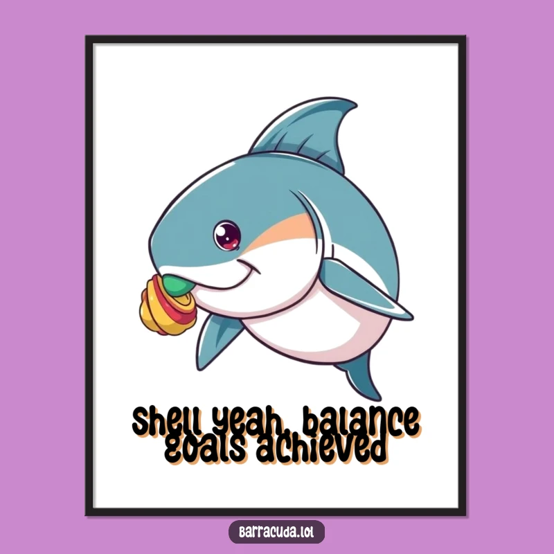 Free Printable Wall Art: Barracuda's Shell Balancing Act - Funny Downloadable Decor