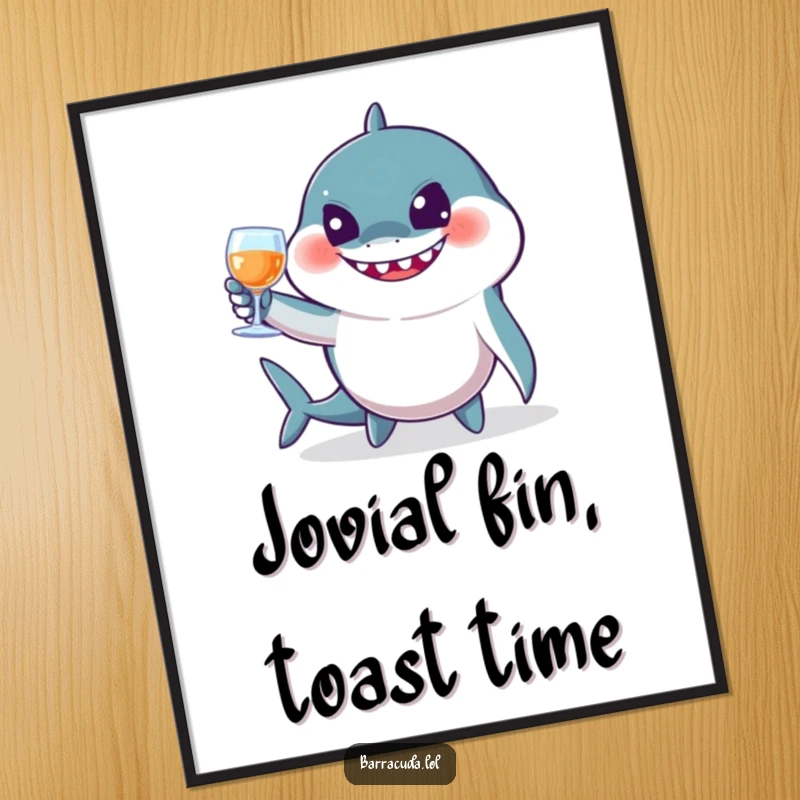 Funny Free Printable Wall Art: A barracuda with a jovial expression is shown tipping imaginary glasses in a toast.